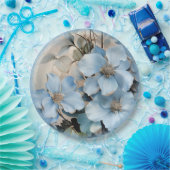 Blauwe winterbloemen papieren bordje (Feest)