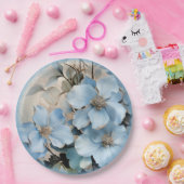 Blauwe winterbloemen papieren bordje (Feest)