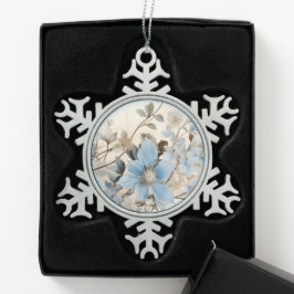 Blauwe winterbloemen tin sneeuwvlok ornament