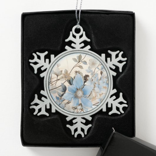 Blauwe winterbloemen tin sneeuwvlok ornament (Kistje)
