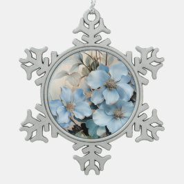 Blauwe winterbloemen tin sneeuwvlok ornament