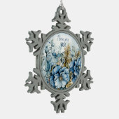 Blauwe winterbloemen tin sneeuwvlok ornament (Links)