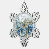 Blauwe winterbloemen tin sneeuwvlok ornament (Rechts)