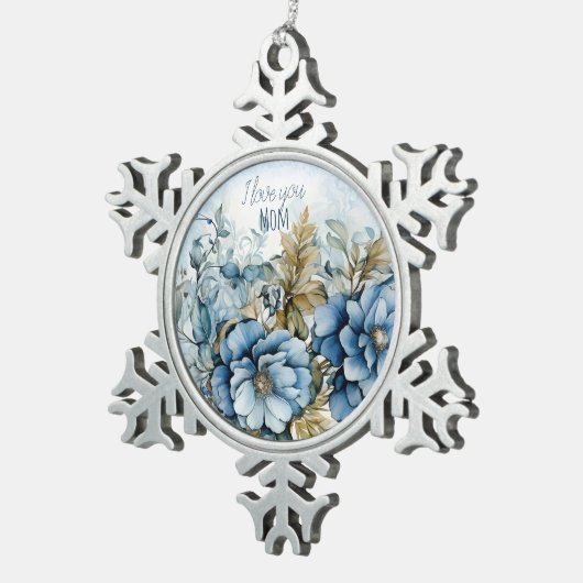 Blauwe winterbloemen tin sneeuwvlok ornament (Rechts)