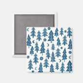 Blauwe winterbomen Moonlight Forest Magneet (Voorkant / Achterkant)
