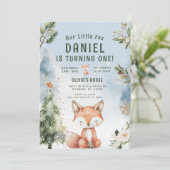 Blauwe Winterbos Vos 1e Verjaardag Kaart (Staand voorkant)