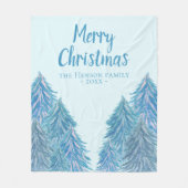 Blauwe winterbosboom Waterverf Kerstmis Fleece Deken (Voorkant)