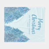 Blauwe winterbosboom Waterverf Kerstmis Fleece Deken (Voorkant (Horizontaal))