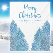 Blauwe winterbosboom Waterverf kerstmis Fleece Deken