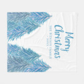 Blauwe winterbosboom Waterverf kerstmis Fleece Deken (Voorkant (Horizontaal))