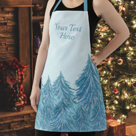 Blauwe winterbosboom Waterverf Kerstmis Schort
