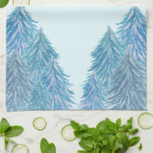 Blauwe winterbosboom Waterverf Kerstmis Theedoek (Gevouwen)