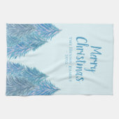 Blauwe winterbosboom Waterverf Kerstmis Theedoek (Horizontaal)