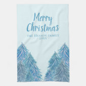 Blauwe winterbosboom Waterverf Kerstmis Theedoek (Verticaal)