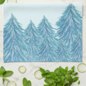 Blauwe winterbosboom Waterverf Kerstmis Theedoek (Gevouwen)