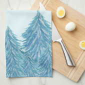 Blauwe winterbosboom Waterverf Kerstmis Theedoek (Quarter Fold)