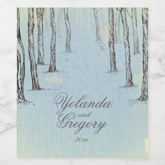 Blauwe winterBossen Wijn Etiket (Enkel label)