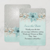 Blauwe Winterdag Damask Bewaar de datum Save The Date (Voorkant / Achterkant)
