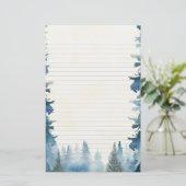 Blauwe winterdennenbomen bekleed briefpapier (Staand voorkant)