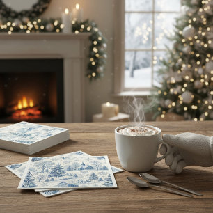 Blauwe Winterdorp Kerst toile servetten