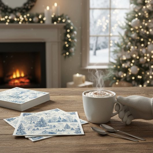 Blauwe Winterdorp Kerst toile servetten