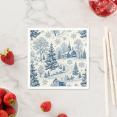 Blauwe Winterdorp Kerst toile servetten (Insitu)