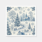 Blauwe Winterdorp Kerst toile servetten (Voorkant)