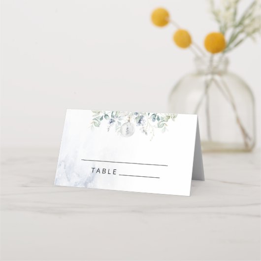 Blauwe winterkaarten voor eucalyptus bruiloft plaatskaartje (Voorkant)