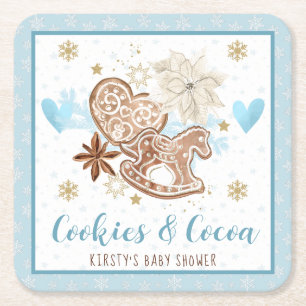 Blauwe Winterkoekjes & Cacao Baby Shower Kartonnen Onderzetters