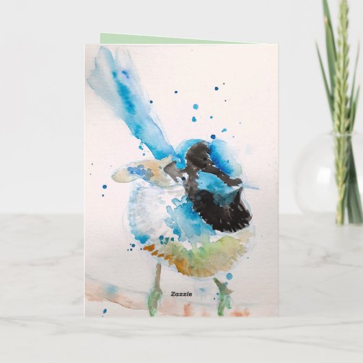 Blauwe Winterkoning Aquarel Gelukkig Verjaardag Wi Kaart (Achterkant)