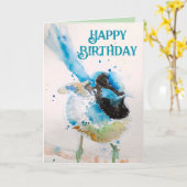 Blauwe Winterkoning Aquarel Gelukkig Verjaardag Wi Kaart (Gele Bloem)