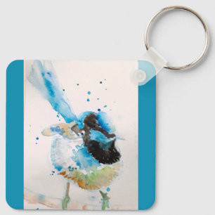 Blauwe winterkoning sleutelhanger