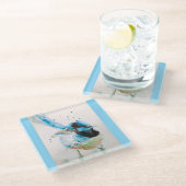 Blauwe Winterkoning Waterverf Babyblauw Australisc Glazen Onderzetter (Schuin)