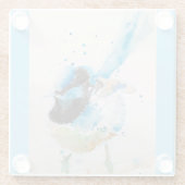 Blauwe Winterkoning Waterverf Babyblauw Australisc Glazen Onderzetter (Achterkant)