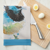 Blauwe Winterkoning Waterverf Groenblauw Australis Theedoek (Quarter Fold)