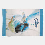 Blauwe Winterkoning Waterverf Groenblauw Australis Theedoek (Horizontaal)