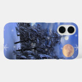 Blauwe winternacht maan sneeuwvlokken Case-Mate iPhone case (Achterkant (horizontaal))