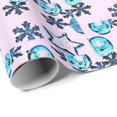 Blauwe winterOrnamenten Cadeaupapier (Rol Hoek)