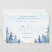  blauwe winterpijnbomen trouwuitnodiging kaart (Voorkant)