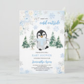 Blauwe Winterpinguïn Baby shower Kaart (Staand voorkant)