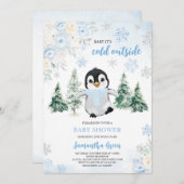 Blauwe Winterpinguïn Baby shower Kaart (Voorkant / Achterkant)