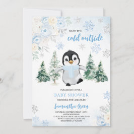 Blauwe Winterpinguïn Baby shower Kaart