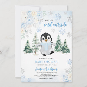 Blauwe Winterpinguïn Baby shower Kaart