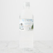 Blauwe Winterpinguïn Baby shower Waterfles Etiket (Voorkant)