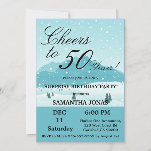 Blauwe winterschuur Blauwe Surprise 50th Birthday Kaart (Voorkant)