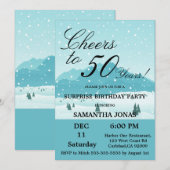 Blauwe winterschuur Blauwe Surprise 50th Birthday Kaart (Voorkant / Achterkant)