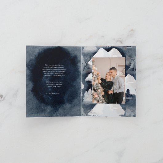 Blauwe Winterse Rustieke Gevouwen Kerstkaart Feestdagen Kaart (Binnen)