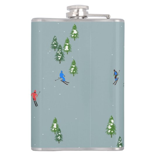 Blauwe winterskiërs Skipatroon Heupfles (Achterkant)