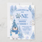 Blauwe wintersneeuw veel plezier eerste verjaardag kaart (Voorkant)