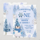 Blauwe wintersneeuw veel plezier eerste verjaardag kaart (Voorkant / Achterkant)